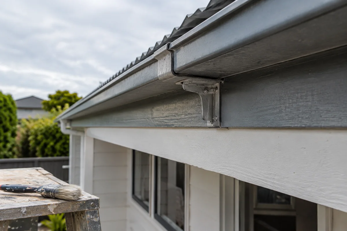 Metal gutter joint, brackets and fascia